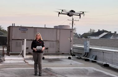 Danielle Warner flying a drone