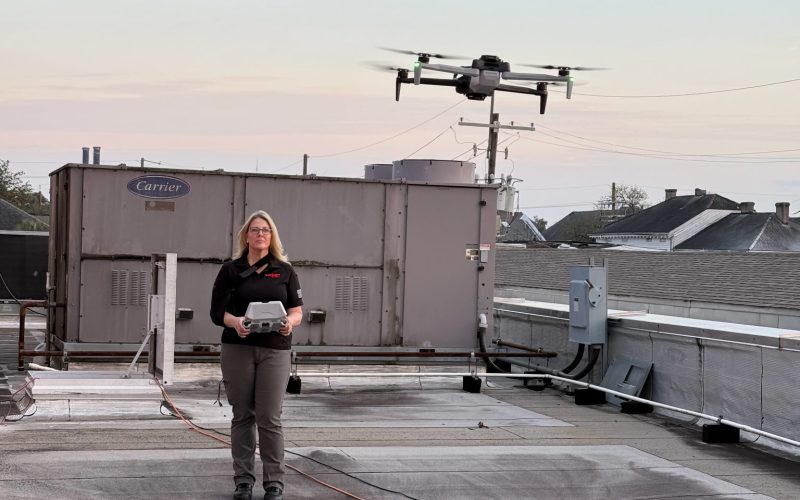 Danielle Warner flying a drone