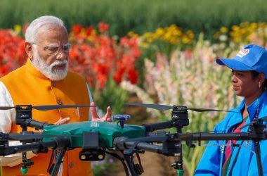 Woman receiving drone instruction from a drone instructor