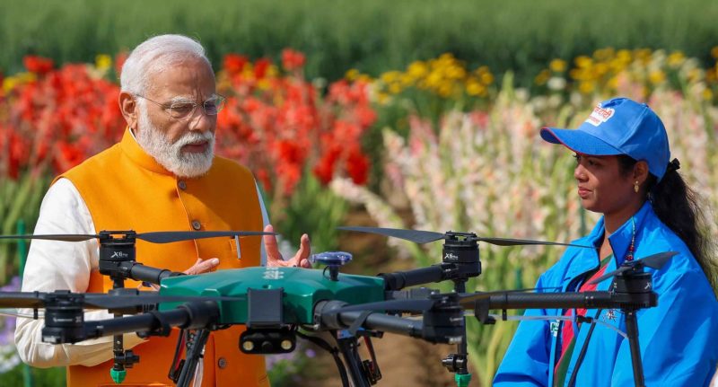 Woman receiving drone instruction from a drone instructor