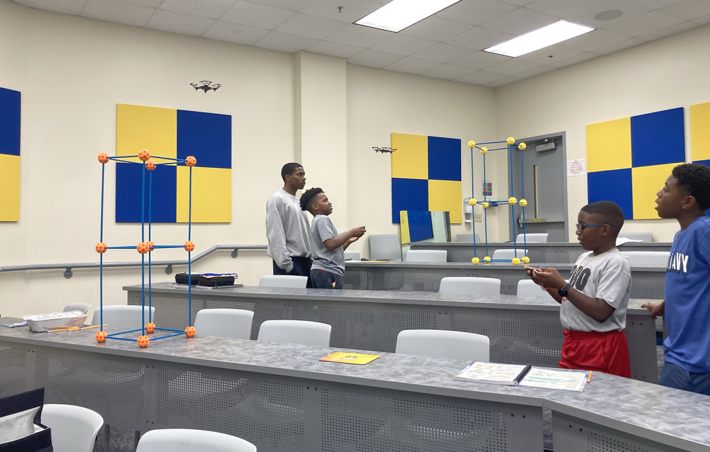 Young students flying drones