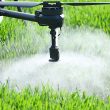 Spray drone releasing chemicals on crops or grass