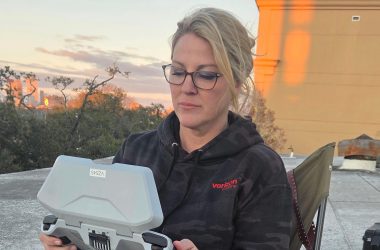 Licensed drone pilot setting up to begin crisis response mis