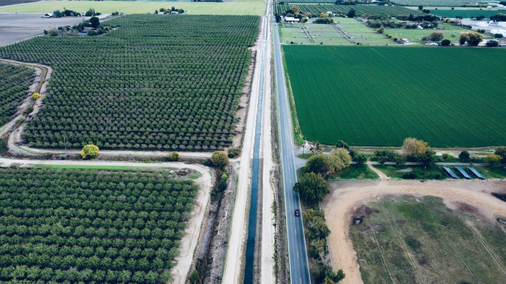 Aerial drone image of a rural area